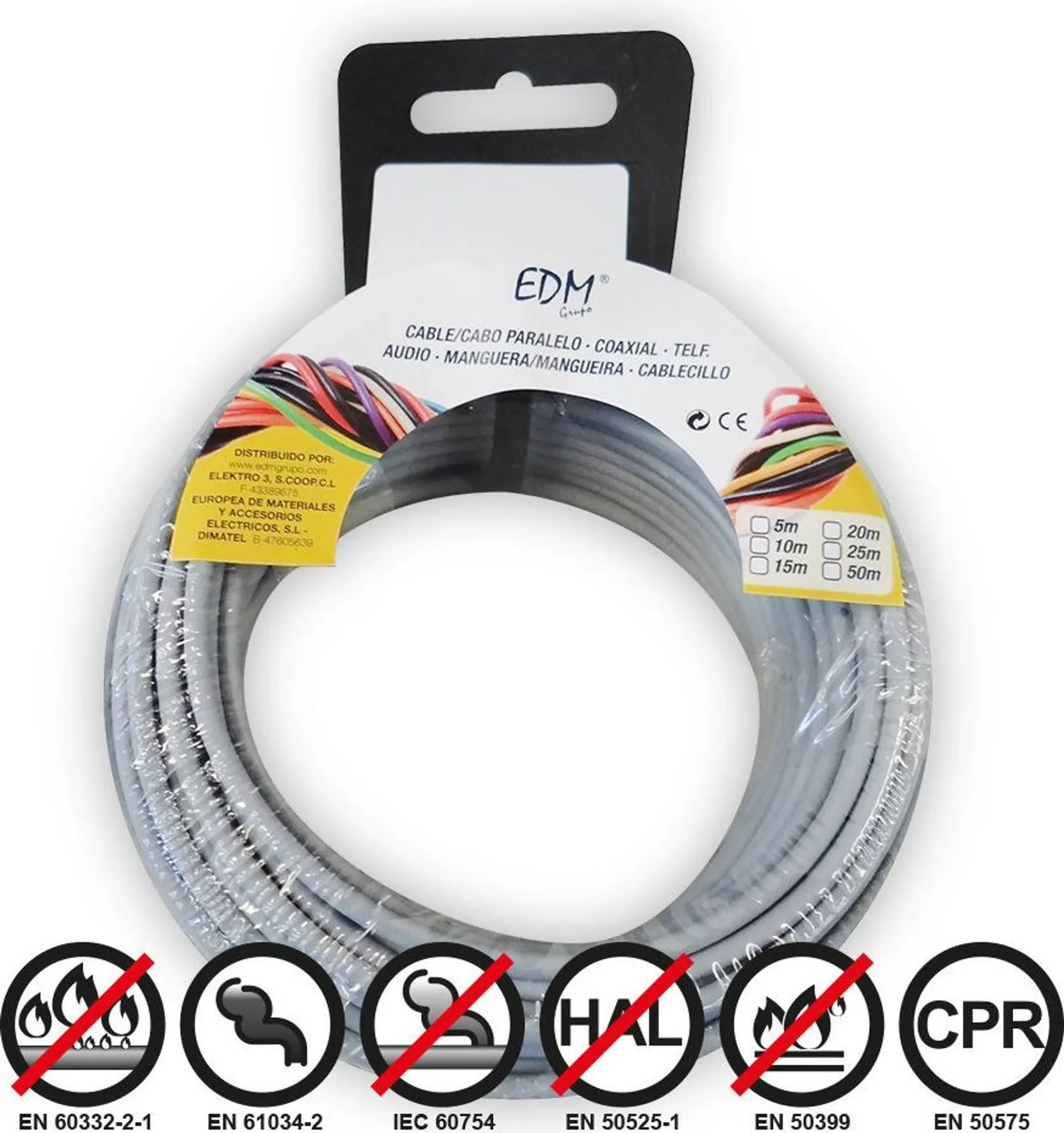 EDM Flexible Kabelspule – 1,5 mm², 10 m, Grau
